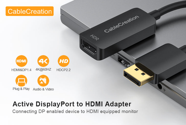 DisplayPort to HDMI 2.0 Active Cable (M/M) 4K @ 60Hz