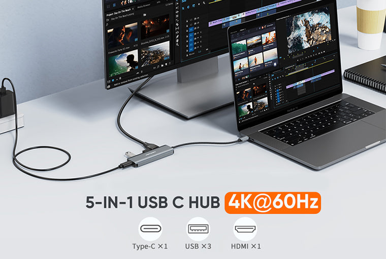 Hub USB C, cablecreation 5 en 1 USB C Base, Adaptateur Multi - Port USB C  Hub, 100W Pd, 4K 60HZ HDMI, 3 USB 3.0, pour MacBook Pro/air, iPad Pro, iPad
