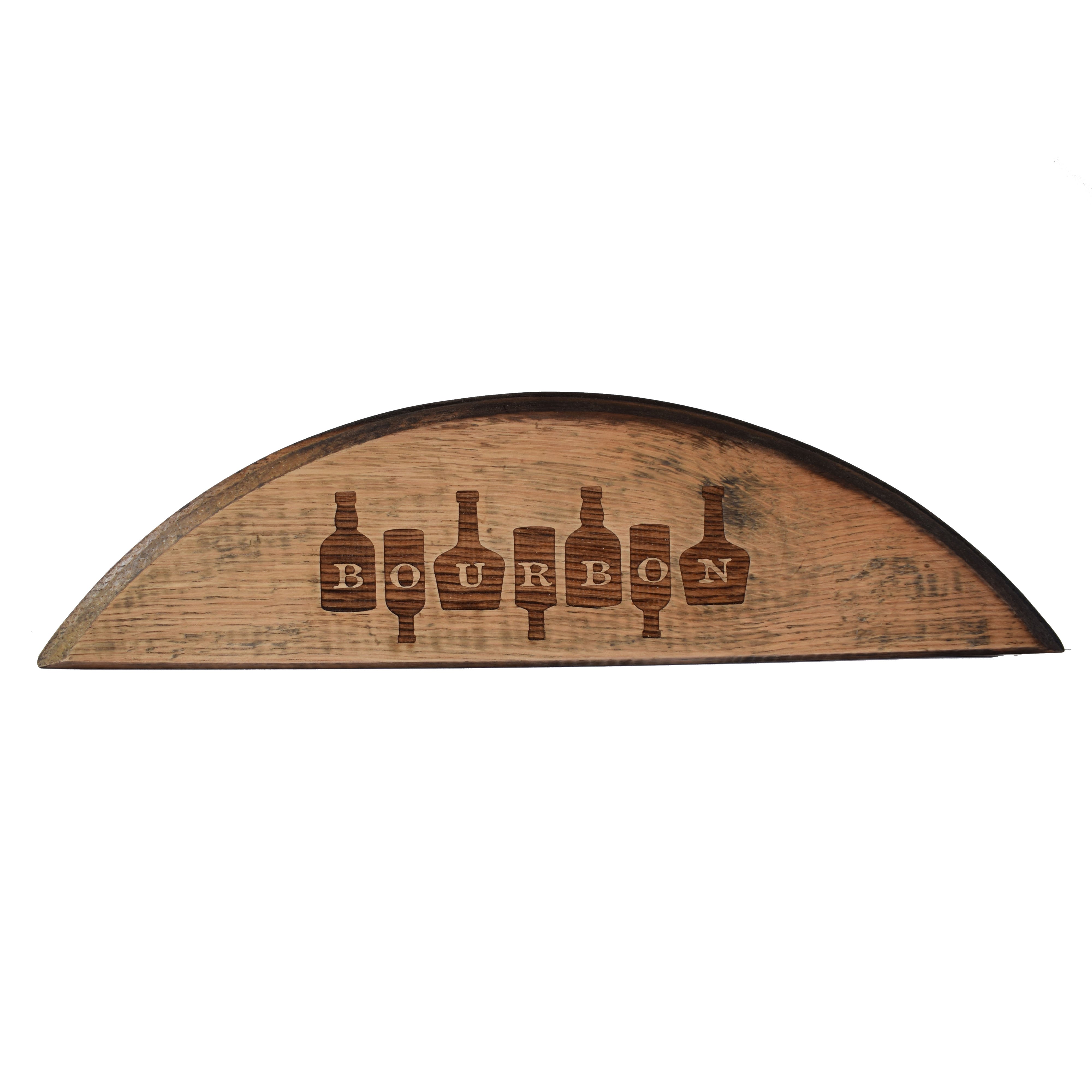 Bourbon on Bottles Barrel Head Shelf Sitter Sign