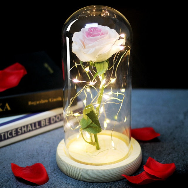 Flor artificial encapsulada en cristal, con luces LED, decorativa – daxiMart
