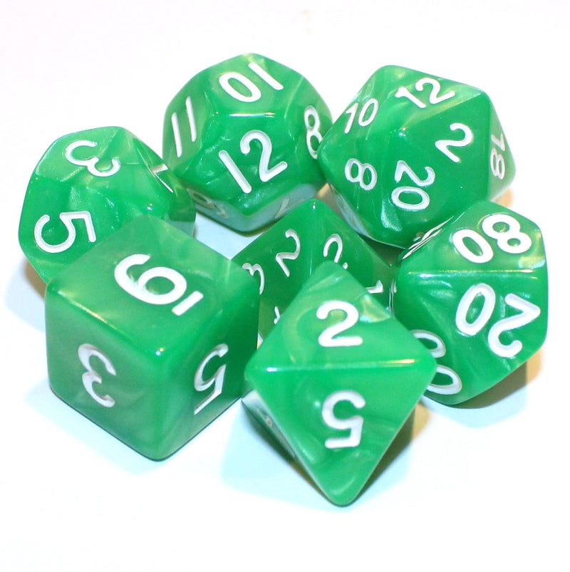7 Piece Marble Polyhedral Dice Set w/ Bag - Lt. Green - RPG D&D