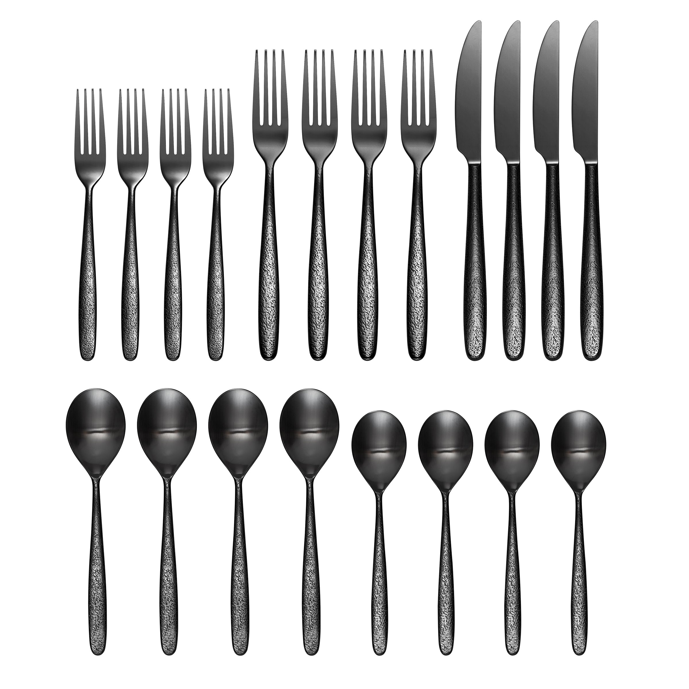 Matte Black Silverware Set - viishow 20-Piece Stainless Steel Flatware Set  for 4, Matte Tableware Modern Satin Finished Kitchen Cutlery Set Eating