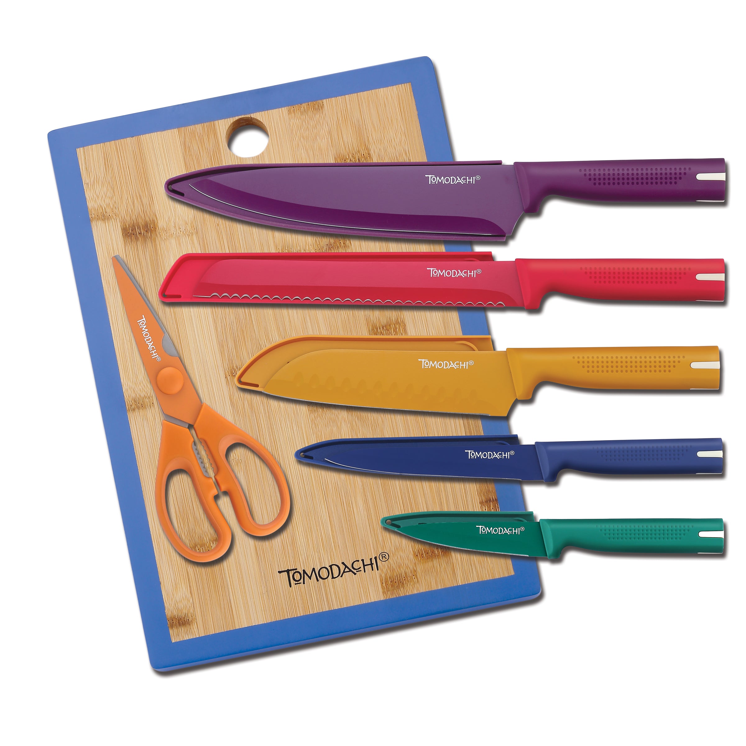 Buy the Bundle of 5 Assorted Multicolor Tomodachi by Hampton Forge Knives  w/ Sheaths