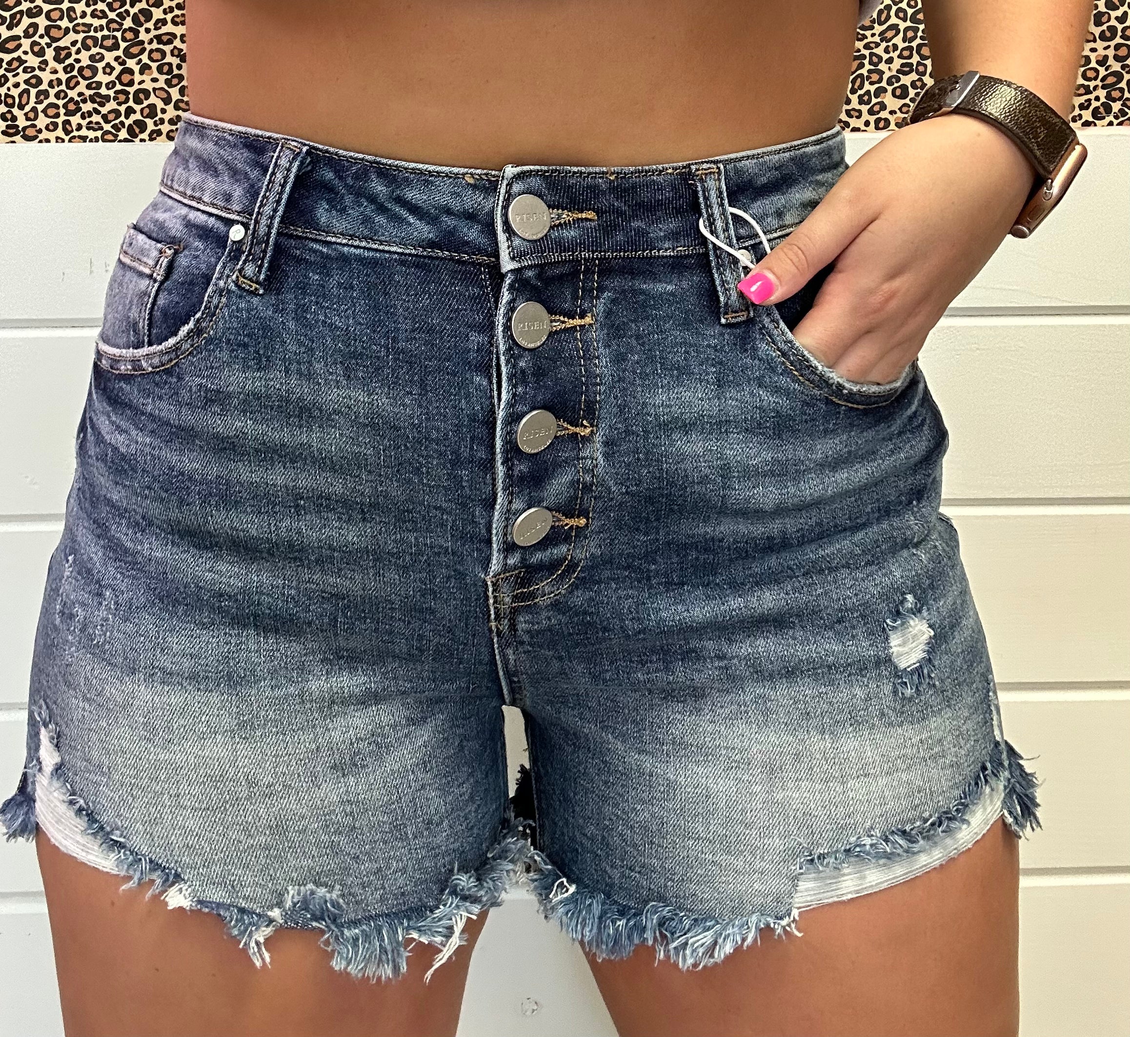 High Rise Button Down Shorts