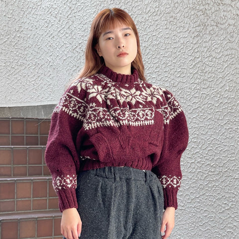 unstable nordic sweater / burgundy / アシンメトリーノルディック