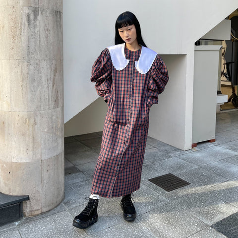 JennyFax / SWEET HOME SAILOR DRESS / NAVY CHECK / パフスリーブ