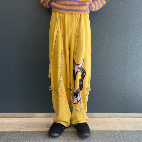 WIDE SWEAT PANTS MULTI PRINT / YELLOW / スウェットプリントパンツ