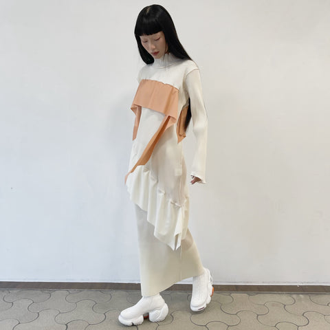 Todo wave long sleevedress Highneck type / Cream / プリーツ ...