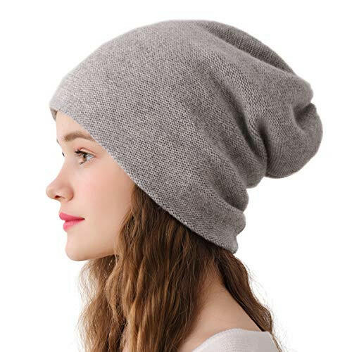 100% Pure Cashmere Slouchy Beanie Hat Ribbed Knitted Luxury Super