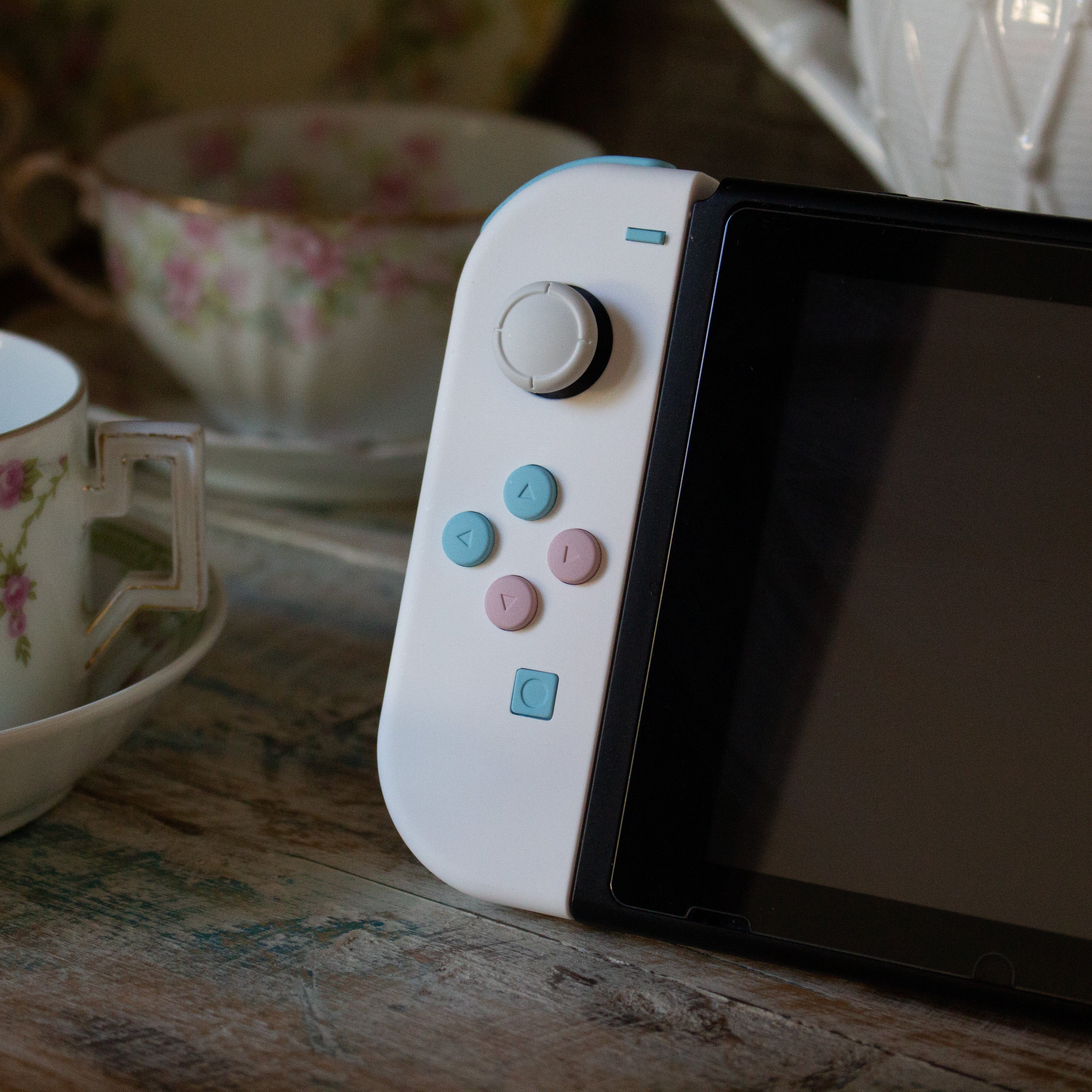 Custom JoyCons Nintendo Switch Joy-Con Controller Mods White with Pink and Blue Pastel Buttons