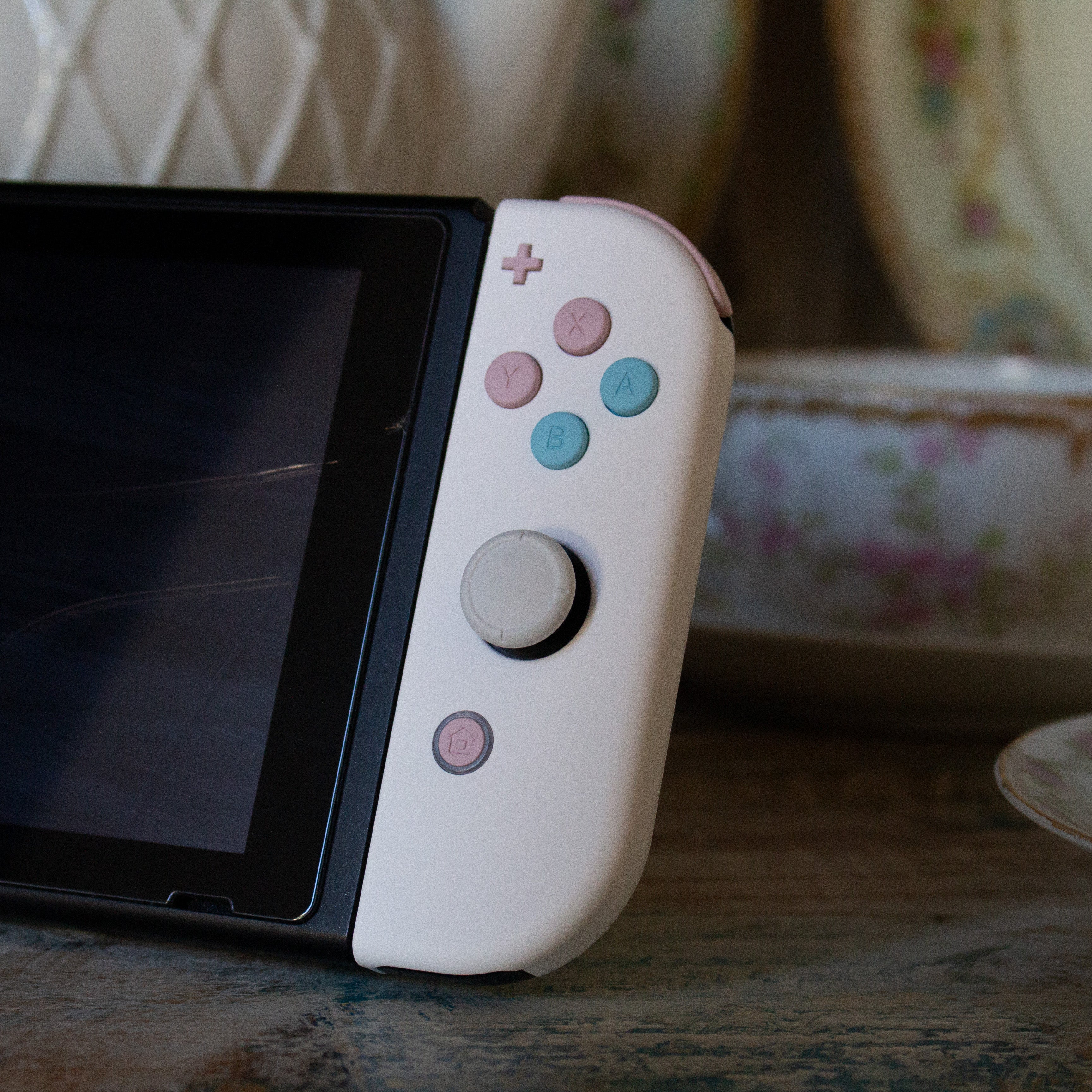 Custom JoyCons Nintendo Switch Joy-Con Controller Mods White with Pink and Blue Pastel Buttons