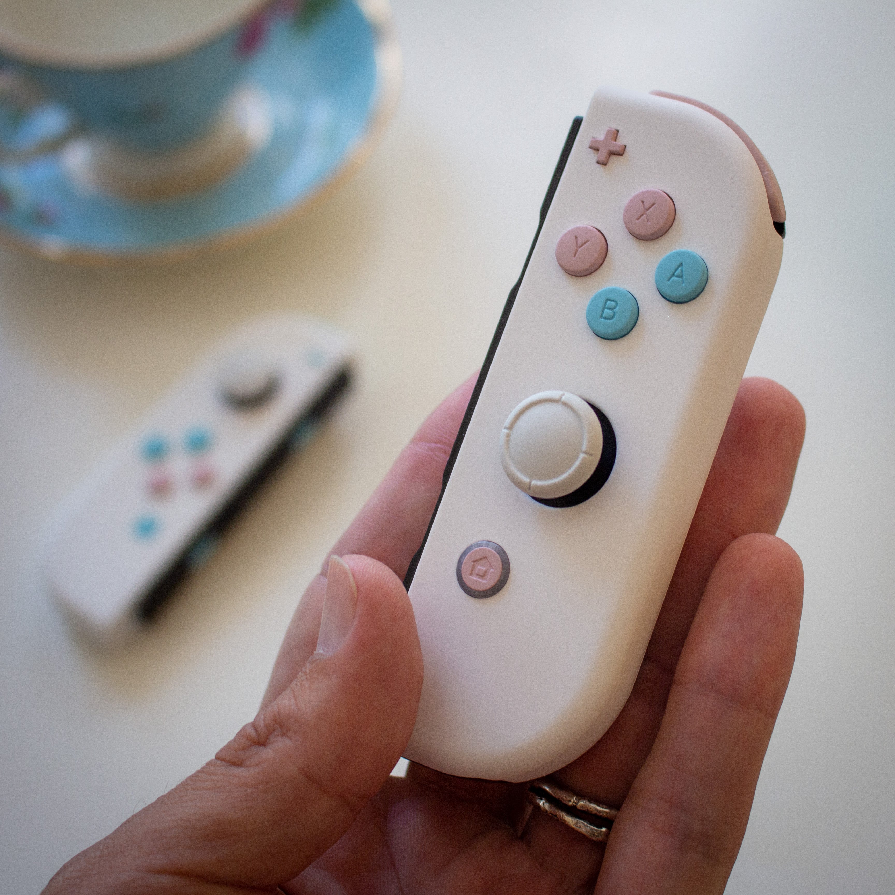 Custom JoyCons Nintendo Switch Joy-Con Controller Mods White with Pink and Blue Pastel Buttons