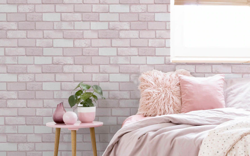 Brick Wallpaper Kids Pink Bedroom