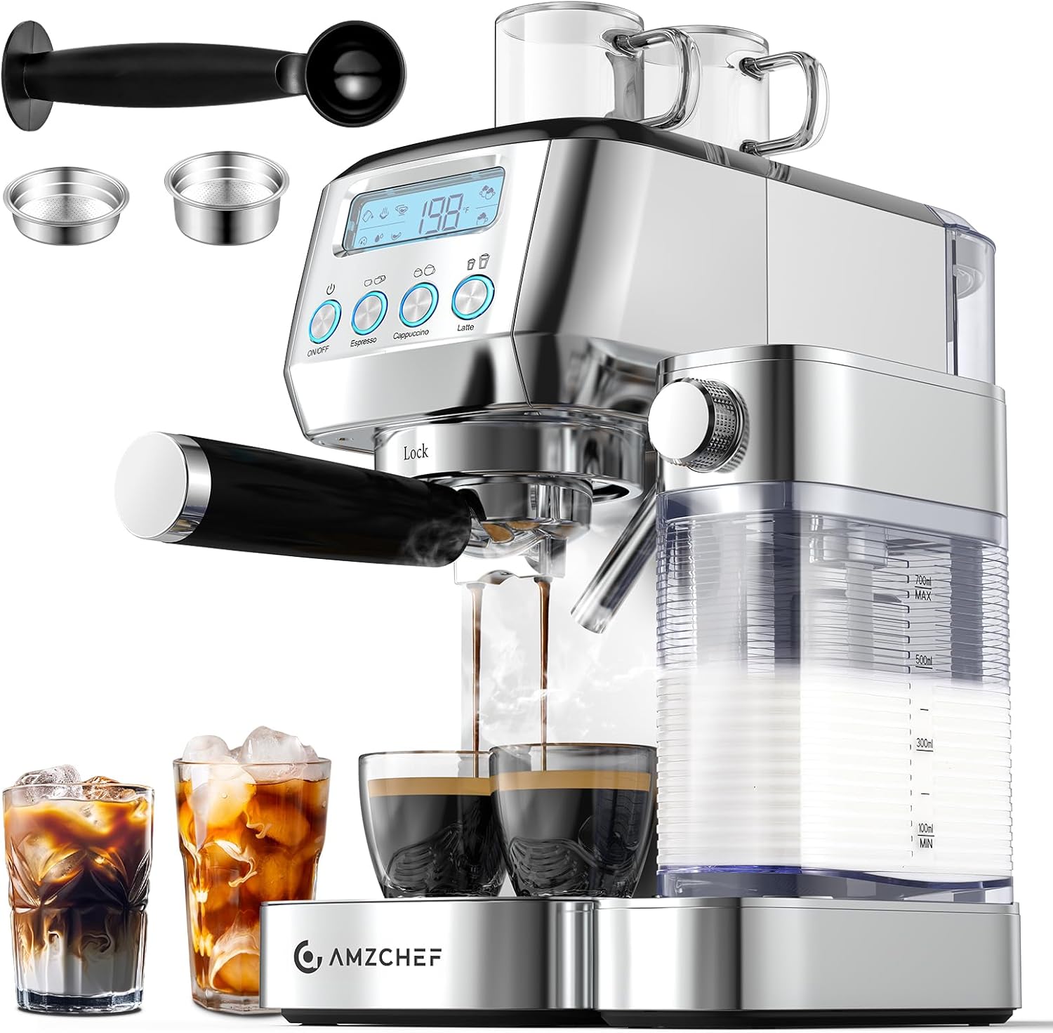 AMZCHEF 20 Bar Pressure Espresso Maker for home with Automatic Milk Frother