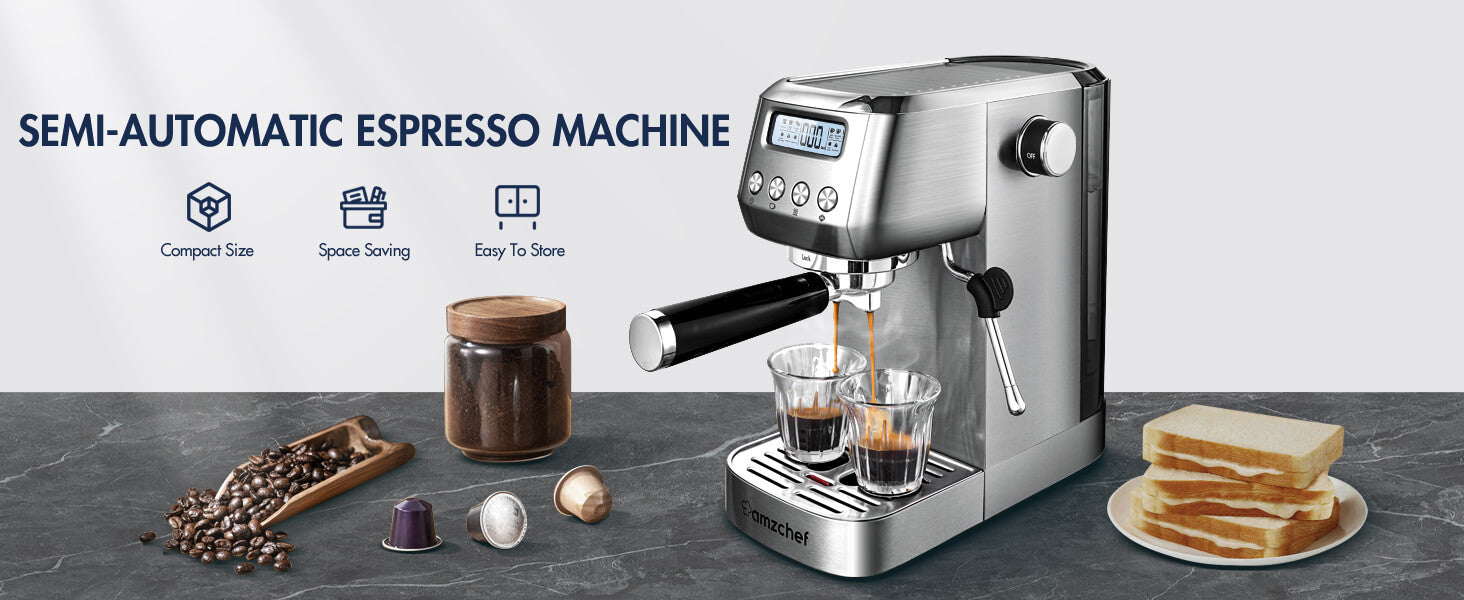 amzchef Máquinas de café expreso de 20 bares, cafetera para el hogar con  panel LCD, cafetera compacta con espumador de leche, latte macchiato