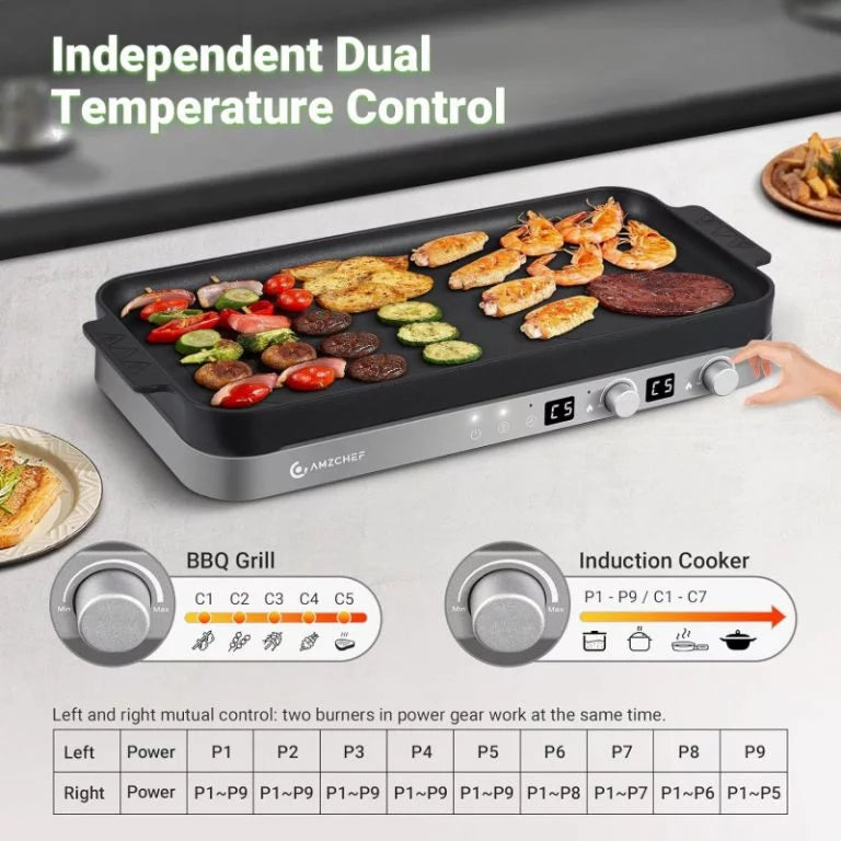 Double Induction Cooktop with Removable Griddle