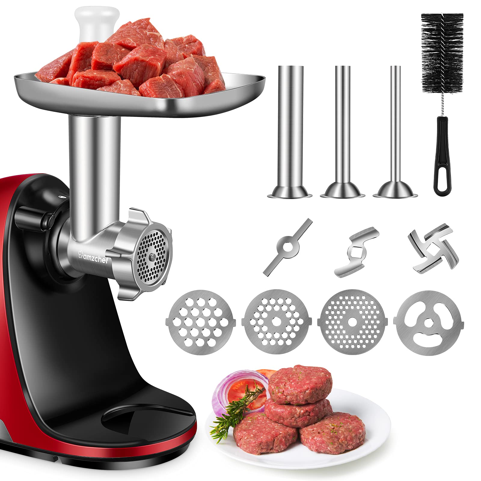 Metal Food Grinder Attachment for KitchenAid Stand Mixers, AMZCHEF Meat  Grinder with Burger Press Plate & Sausage Stuffer Attachment Pack 