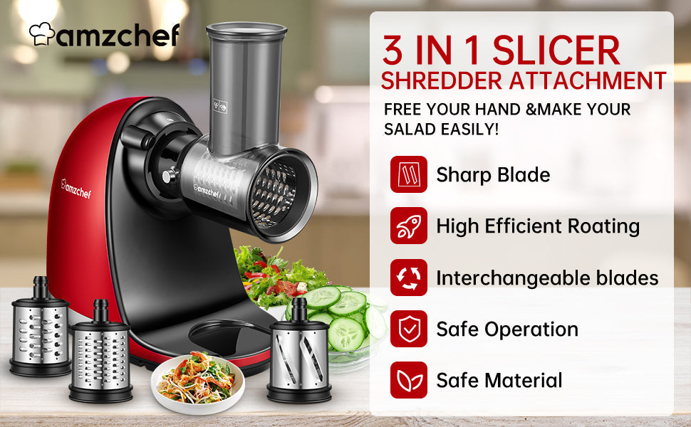 amzchef 3 in 1 Stainless Steel Pasta Roller and Cutter Attachment