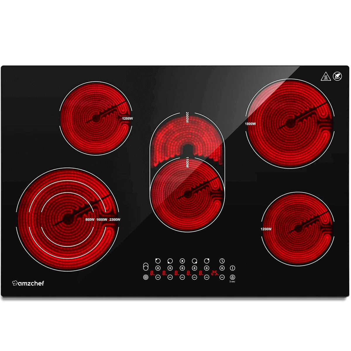 AMZCHEF Built-in Induction Stove with 5 Burners Triple and Toasting Zone