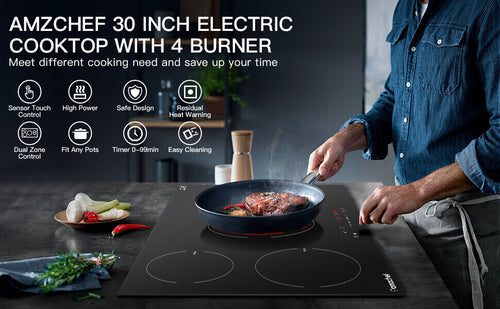 Electric Cooktop 30 Inch, AMZCHEF Built-in Electric Stove Top, 240V  Countertop Stove Cooktops With 5 Burners, 9 Heating Level, Timer & Kid  Safety