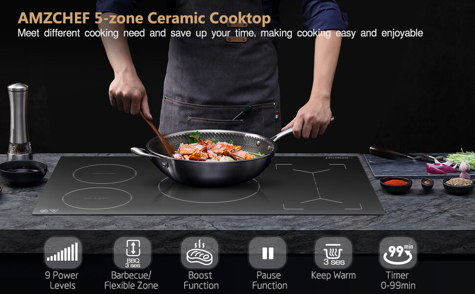 AMZCHEF Induction Range 30 inch Built-in Countertop with 4 Burners