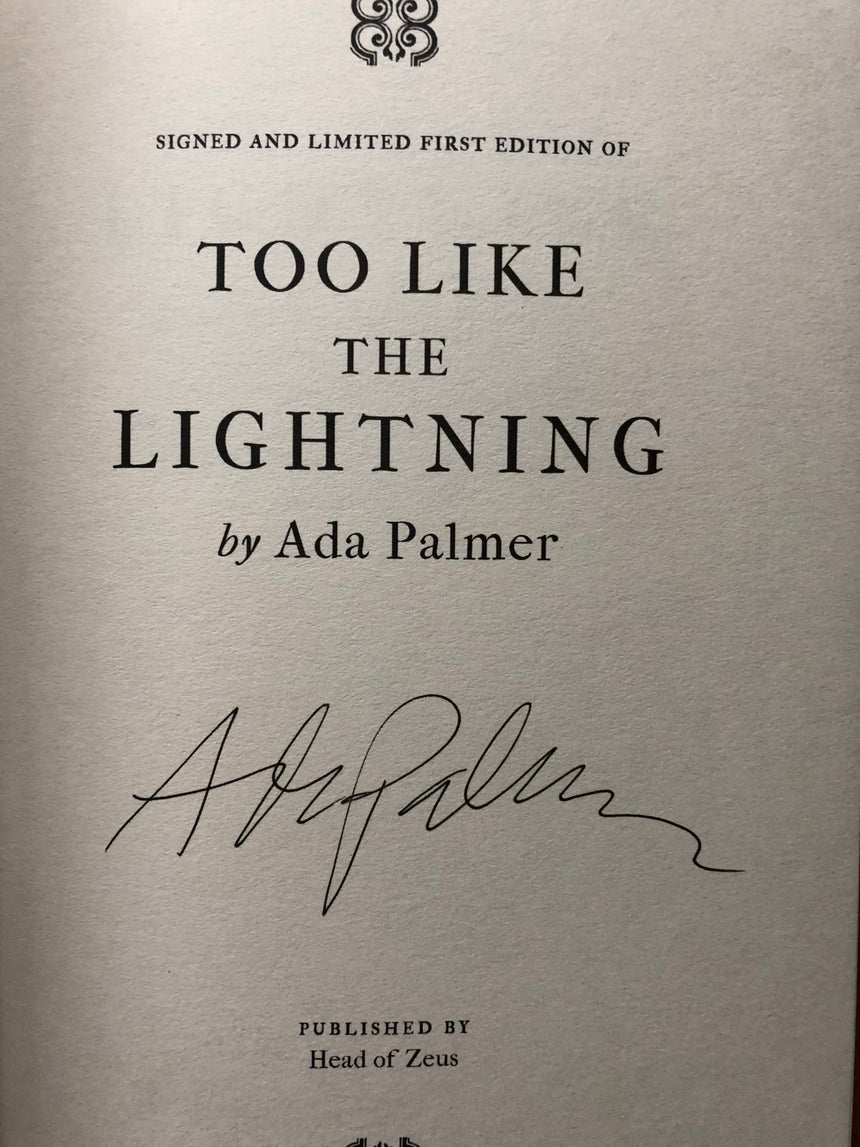Buy Too Like the Lightning signed 1st edition book Ada Palmer – Setanta  Books