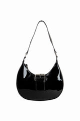 Curved Buckle Shoulder Bag In Patent Black