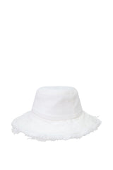 Frayed Edge Bucket Hat in White