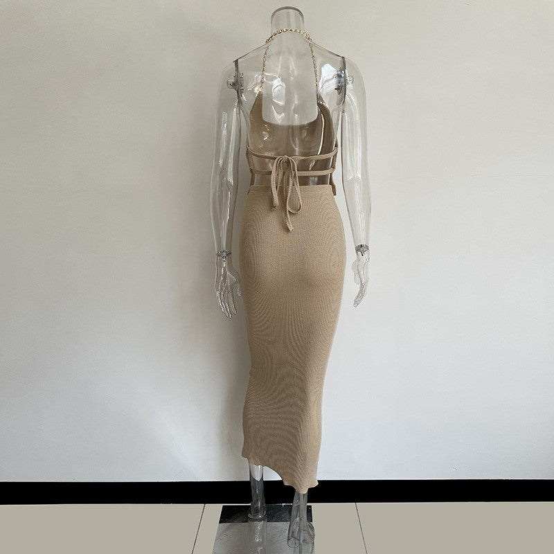 Summer Green Half-Length A- line Strap Midi Skirt  Set