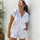 White SShort-Sleeved Shirt Shorts Two-Piece