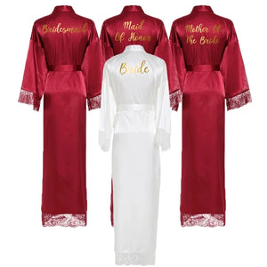 Women Long robe Satin Bridal Robe | Bridesmaid Robes Lace TEAM - Plush Intimates Boutique