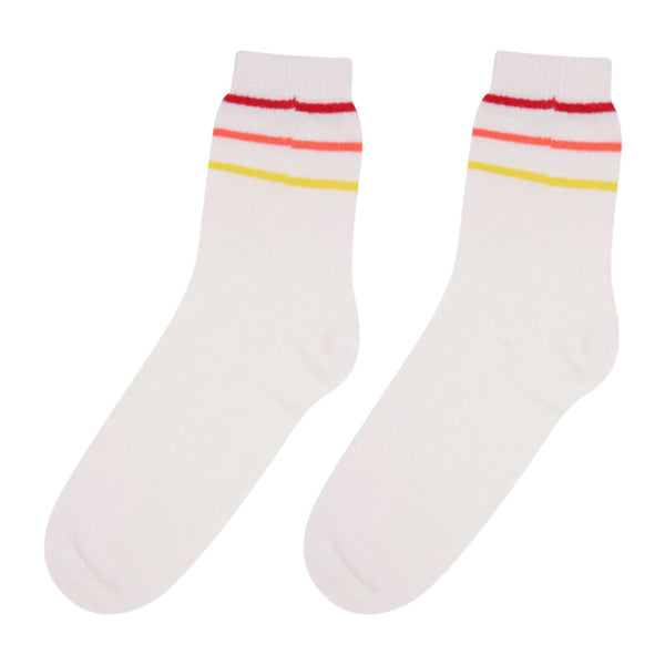 White and rainbow striped cashmere socks