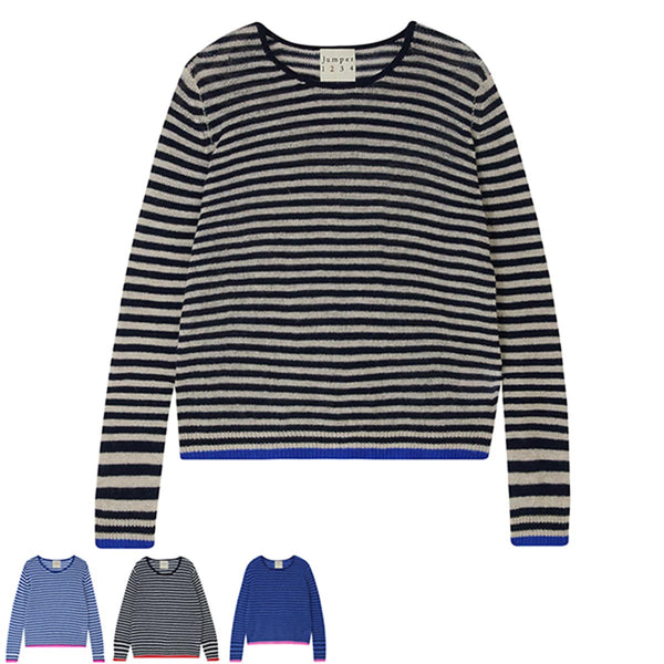 Little strip cashmere crew in 4 colours