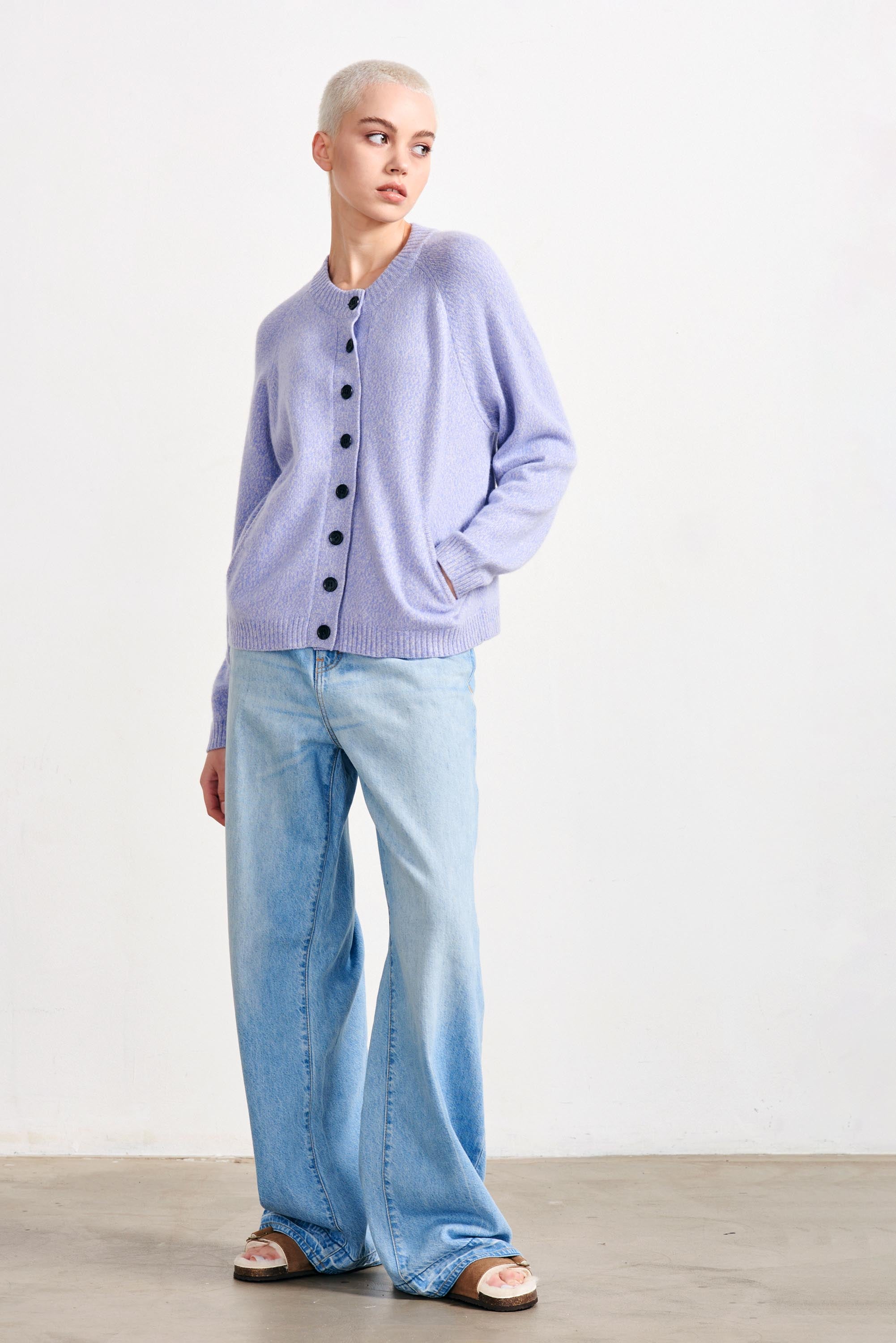 Jumper 1234 Cashmere Aran Crew in Pale Pink Marl