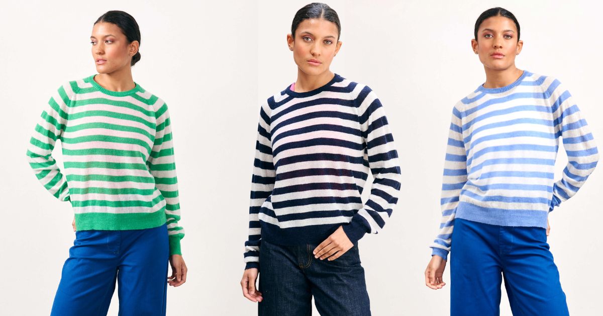 Striped crew merino wool and alpaca blend jumper in three colourways