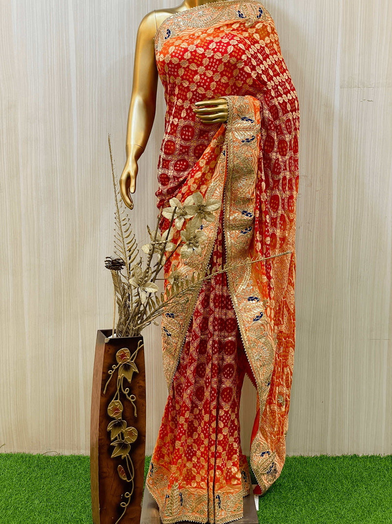 Gauri Khadi Geogette Bandhani Saree – Pratibha Sarees