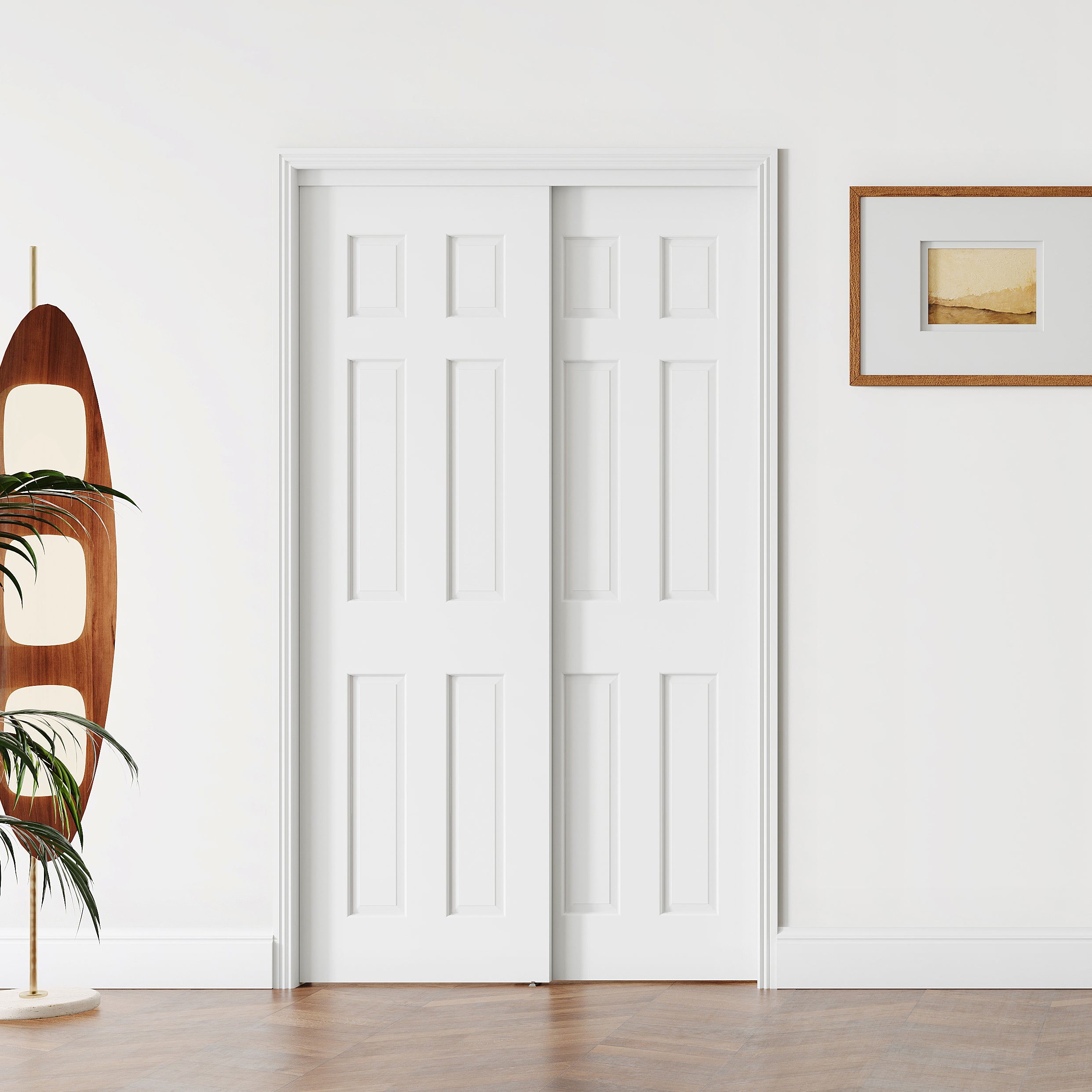TENONER White MDF 6-Panel Single/Double Sliding Closet Door for Bedroom, Closet, and Livingroom - Space-Saving , Privacy Protection with Hardware Track Kit & Floor Guide
