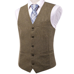 New Brown Solid Wool Silk Single Vest Waistcoat