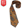 Gold Fashion Luxury Paisley Silk Necktie Pocket Square Cufflinks Set Neckties