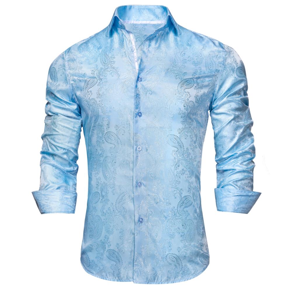 Light Blue Paisley Silk Long Sleeve Shirt – Modern Man Boutique