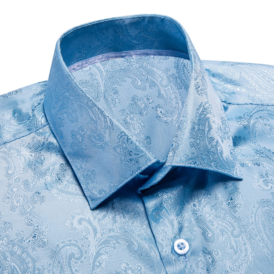 Light Blue Paisley Silk Long Sleeve Shirt – Modern Man Boutique