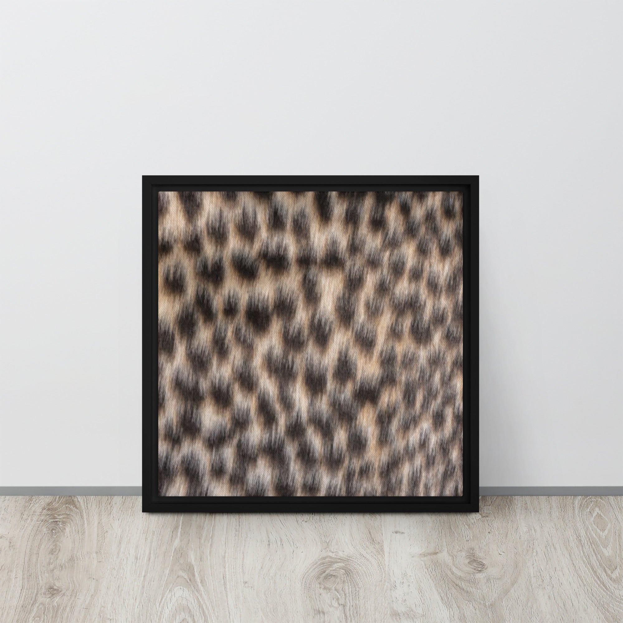 Mireille Fine Art, cheetah print canvas artwork, modern cheetah print artwork on pinewood frame black