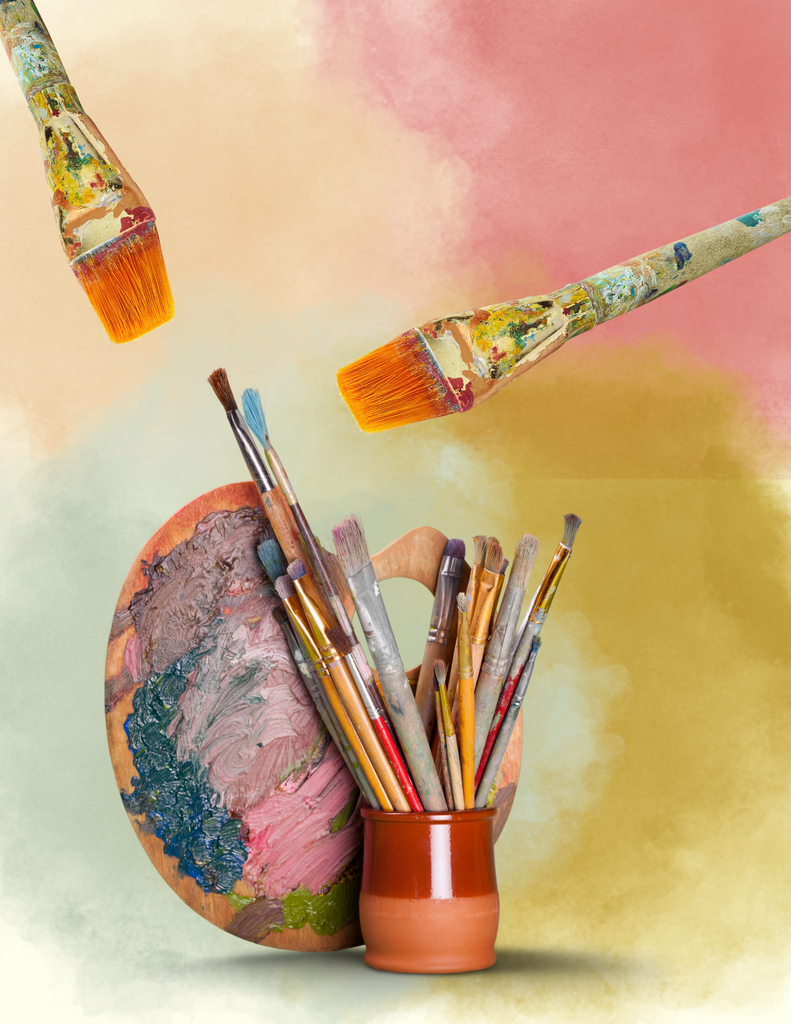 art set with brushes and palette