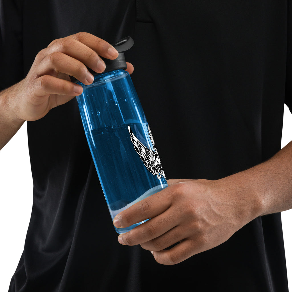 reusable sports water bottle with straw, blue water bottle