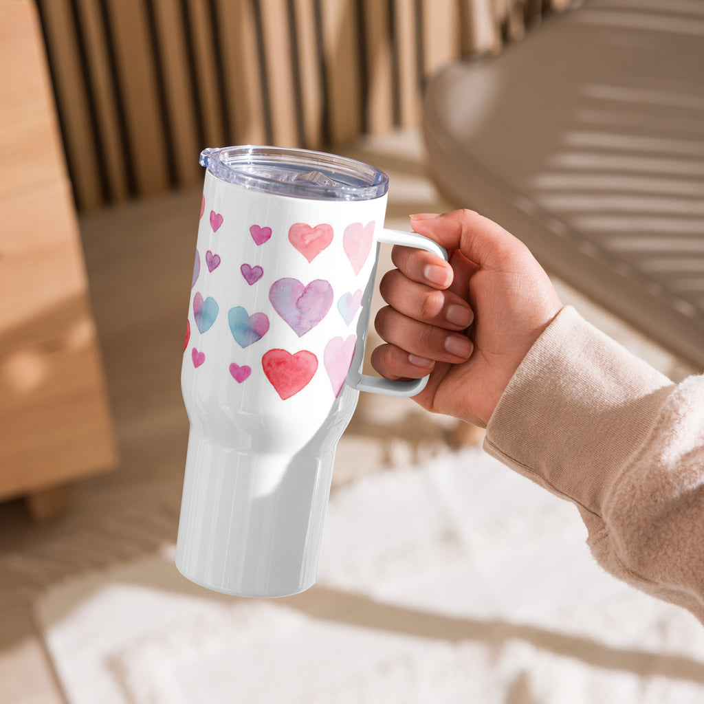 colorful heart mug, travel mug with handle, stainless steel travel mug