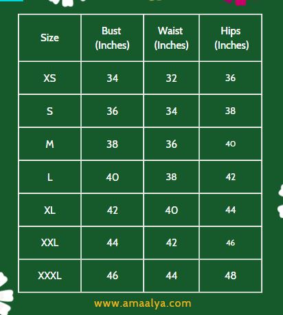 Size chart kurta