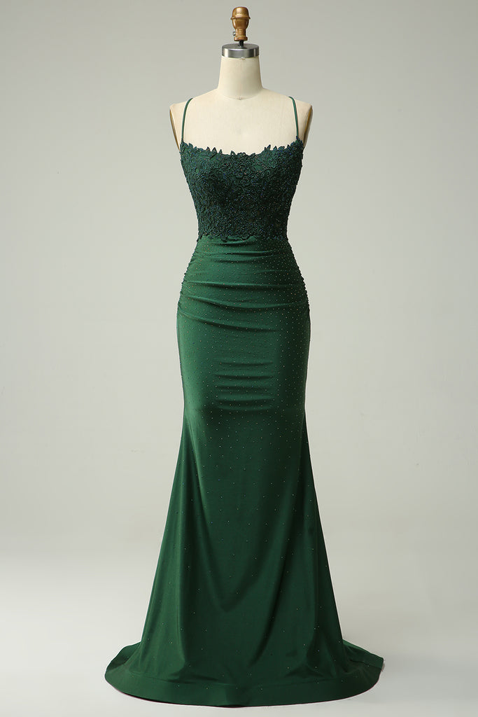 Zapakasa Women Prom Dress Dark Green Spaghetti Straps Mermaid Evening Dress