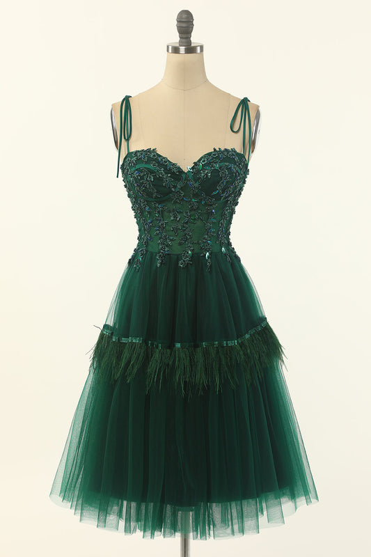 A Line Dark Green Tulle Lace Long Prom Dress, Dark Green Lace Formal  Graduation Evening Dress A1468
