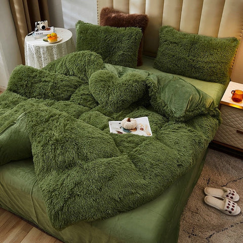 Housse de couette en peluche verte kaki