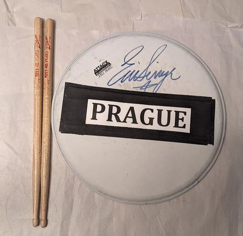 Eric Singer Stage Used Signed Drumheads KISS Pick Haven